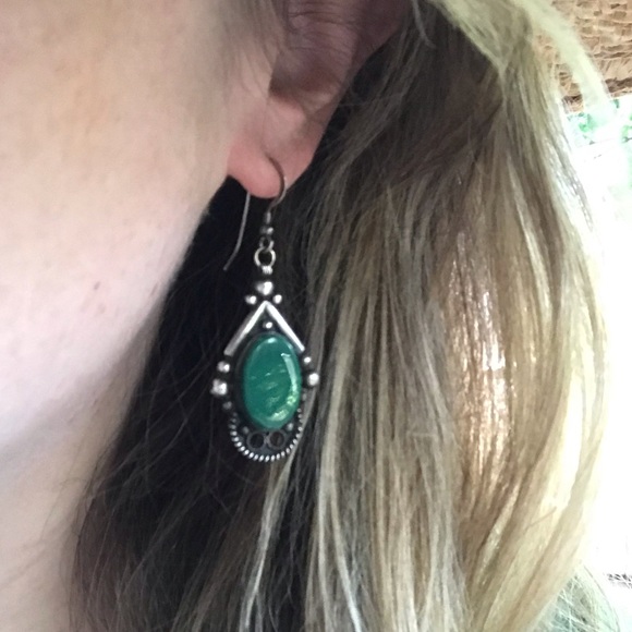 Old pawn 1960s sterling & stone boho earrings - Picture 3 of 15